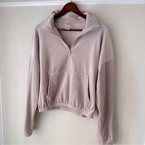 Large Mono B Cropped 3/4 Velvet Zip Sweatshirt